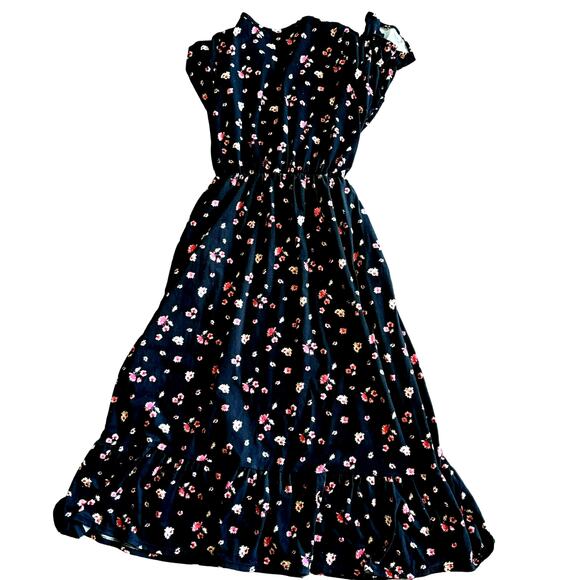 CITRUS & LEMON Women Medium Black pink Ditsy floral print faux wrap dress ruffle - Picture 2 of 7